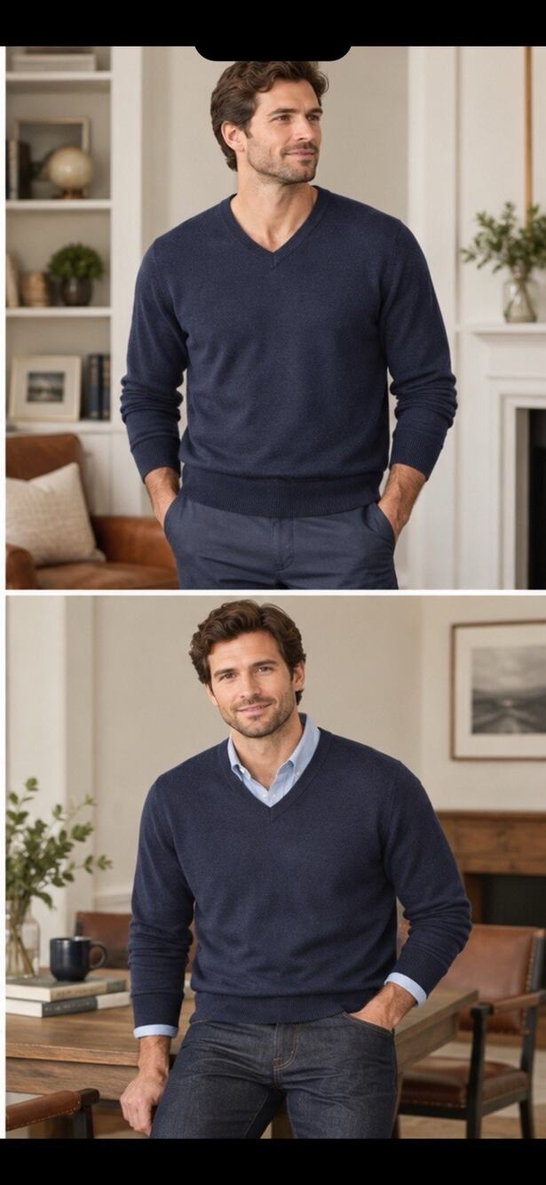 Brooks Brothers Merino Wool V-Neck Sweater Men’s L Navy Stretch